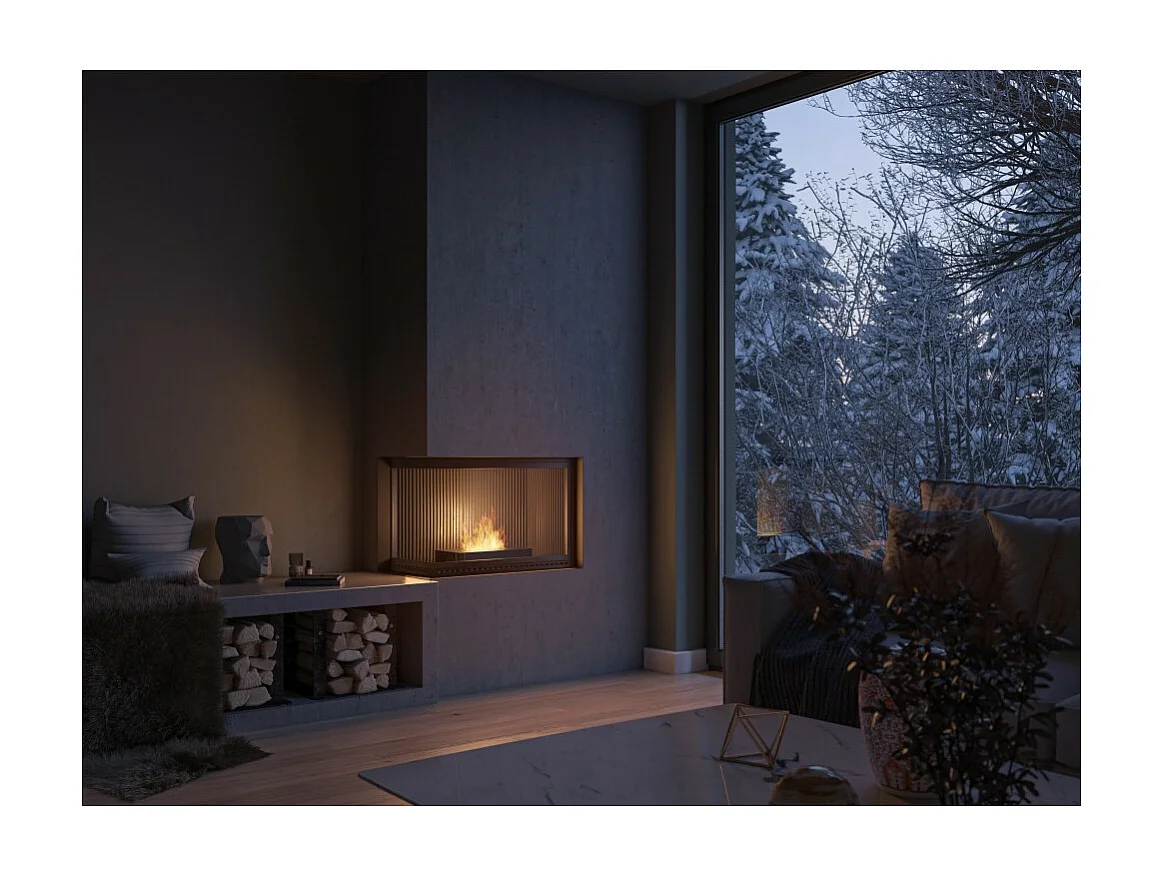 Brûleur au bioéthanol avec insert de plan de travail en acier inoxydable noir mat 40cm