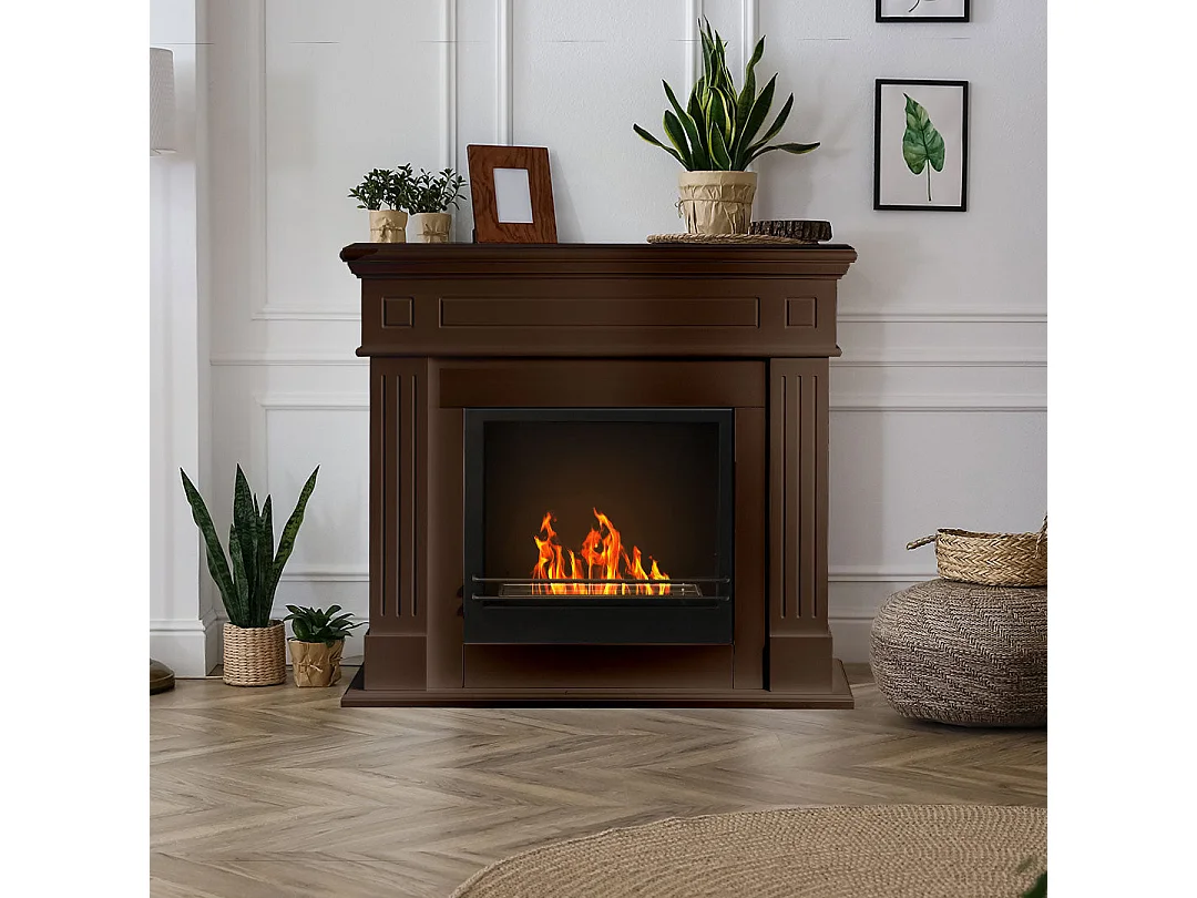 Cheminée au bioéthanol Cheminée au sol Cambridge en bois marron 110x37x102h