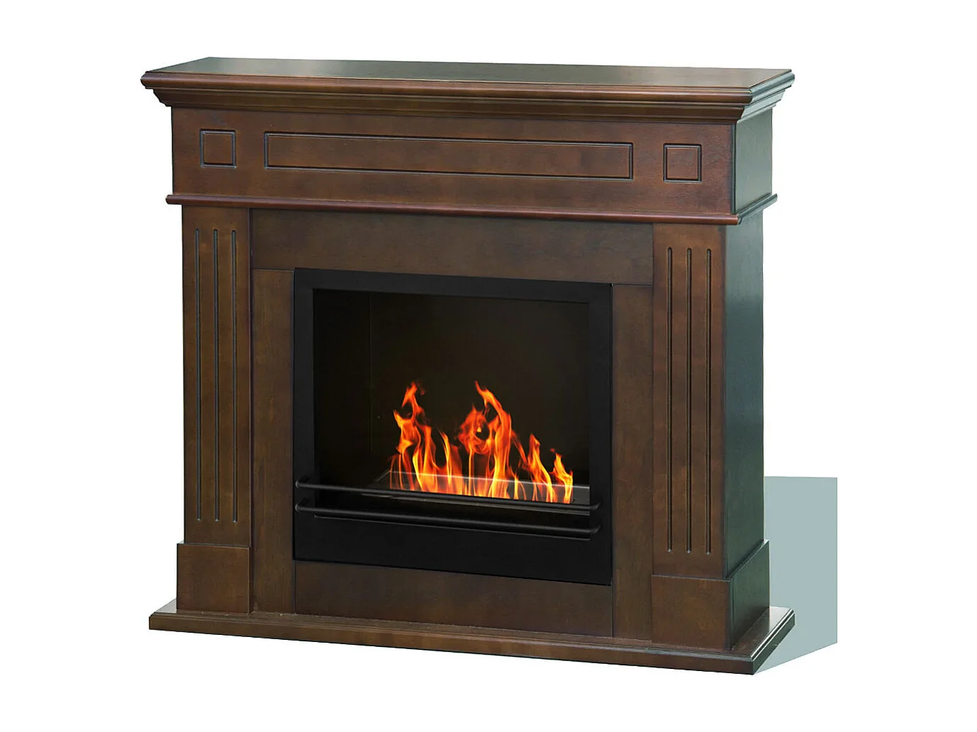 Cheminée au bioéthanol Cheminée au sol Cambridge en bois marron 110x37x102h