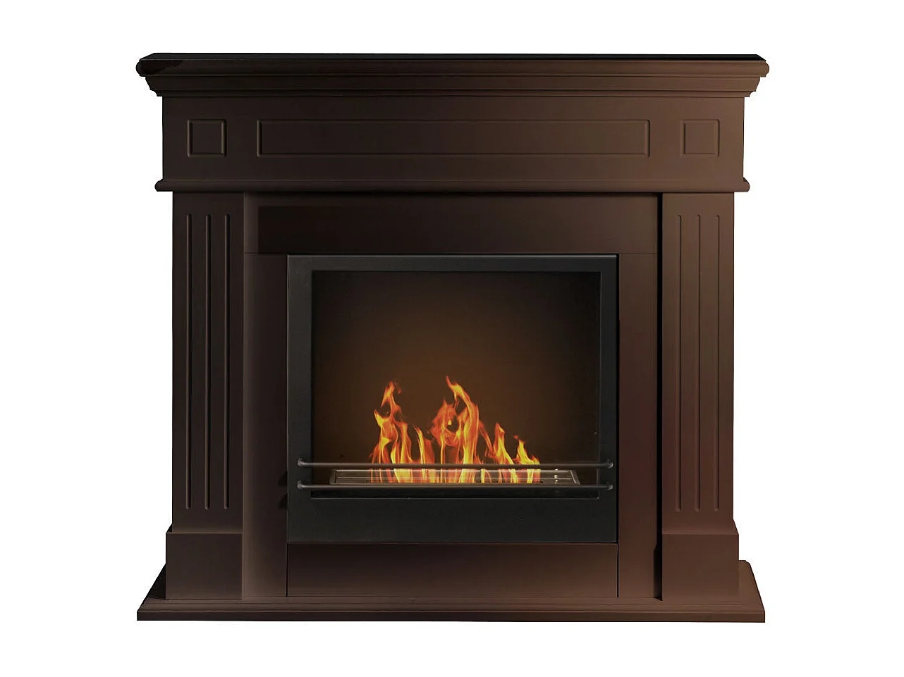 Cheminée au bioéthanol Cheminée au sol Cambridge en bois marron 110x37x102h