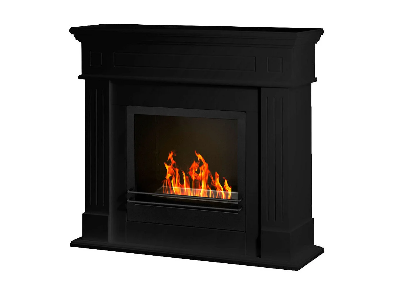 Bioethanol-Bodenkamin Cambridge aus schwarzem Holz 110x37x102h