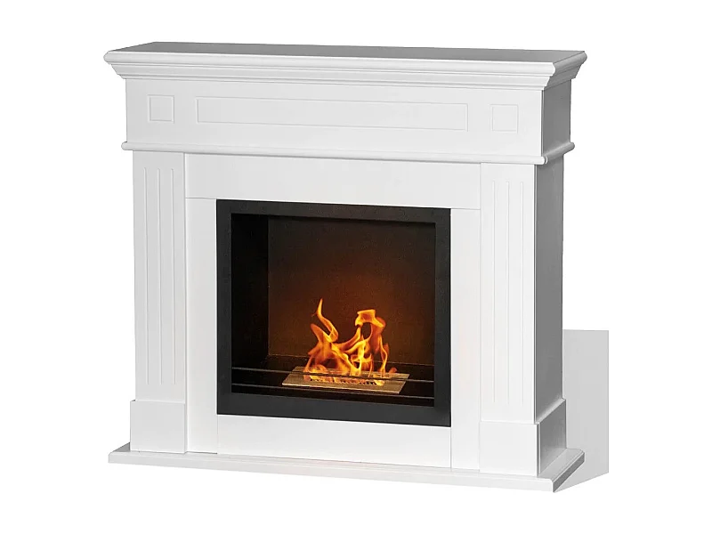 Bioethanol-Kamin Cambridge Boden-Biokamin aus weißem Holz 110x37xh.102 cm