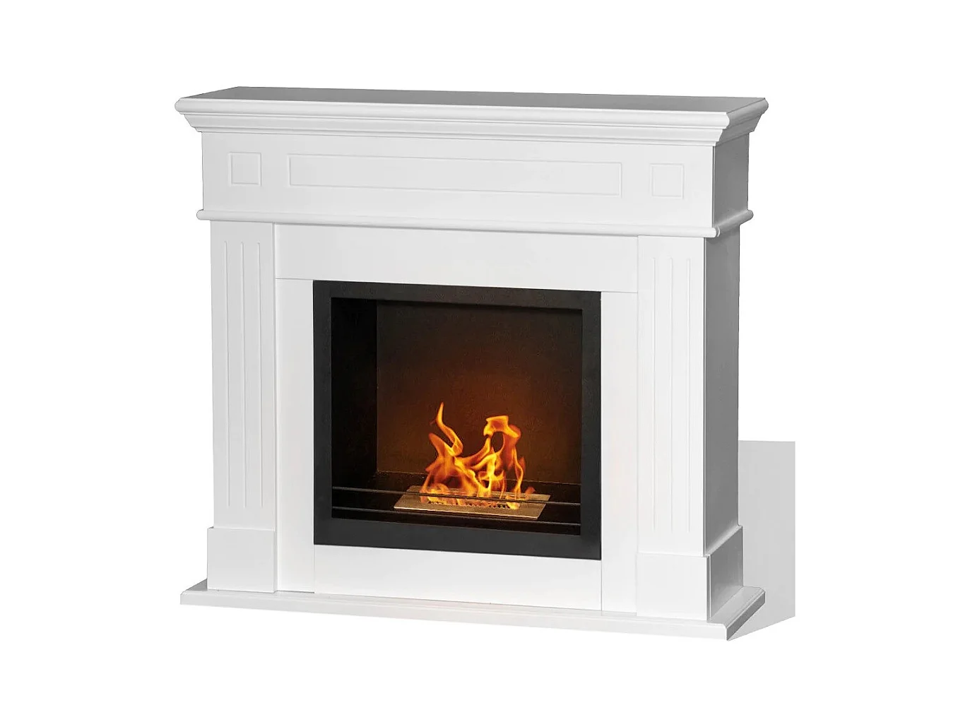 Cheminée bioéthanol Cheminée bio au sol Cambridge en bois blanc 110x37xh.102 cm