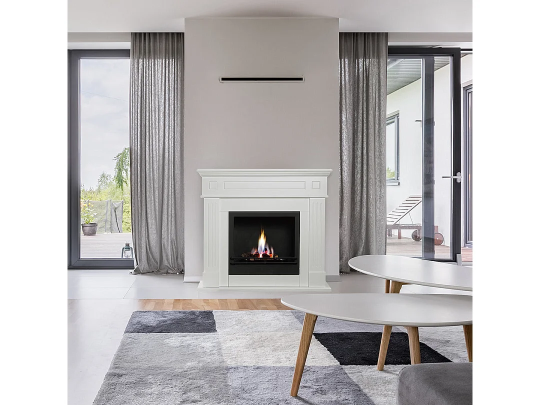 Cheminée au bioéthanol Cambridge au sol en bois blanc 110x37x102h