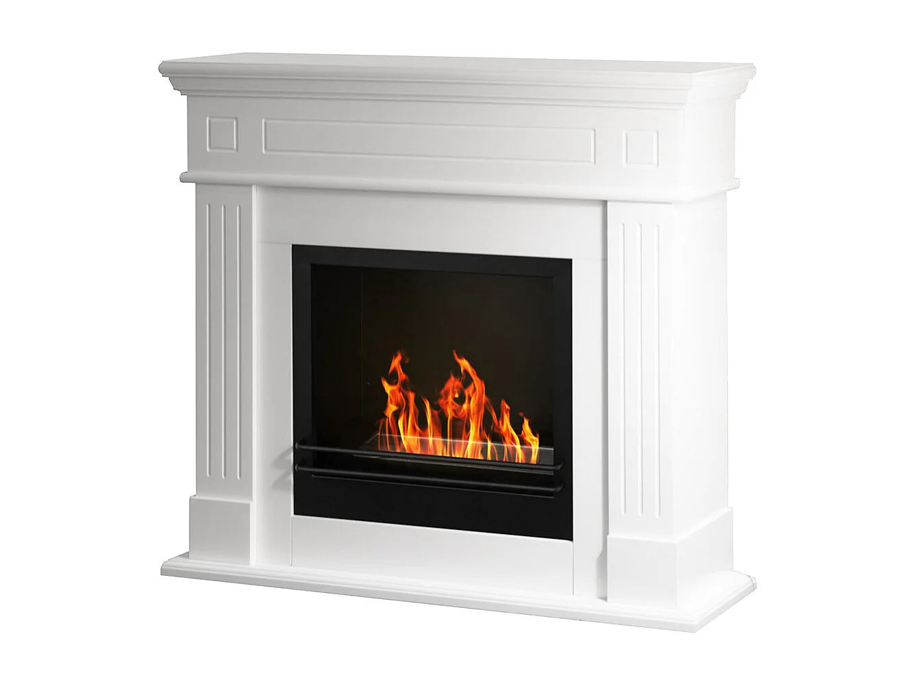 Cheminée au bioéthanol Cambridge au sol en bois blanc 110x37x102h