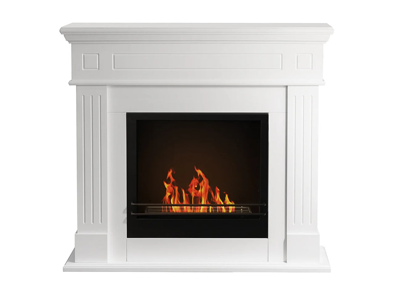 Cheminée au bioéthanol Cambridge au sol en bois blanc 110x37x102h