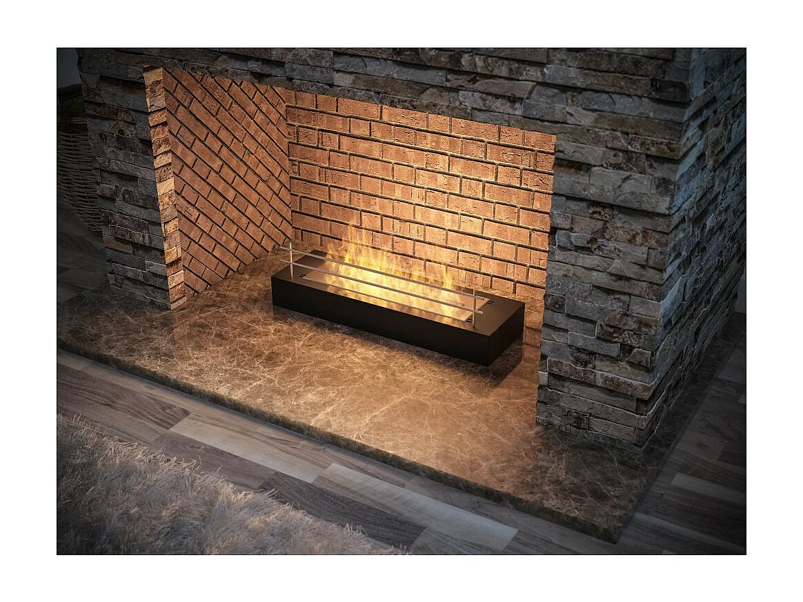 Brûleur au bioéthanol avec insert de plan de travail en inox noir mat 60cm avec grille