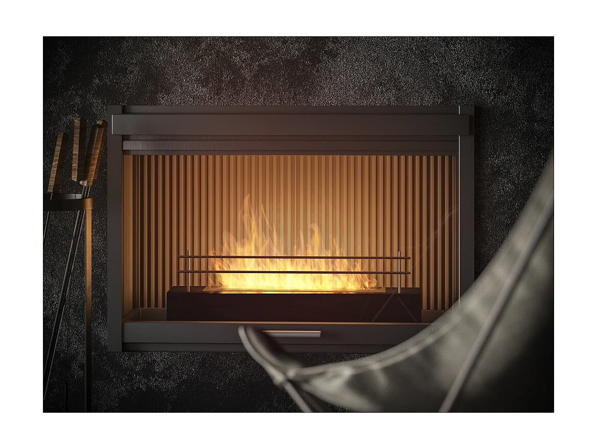 Queimador a bioetanol com bancada em aço inoxidável preto mate 60cm com grelha