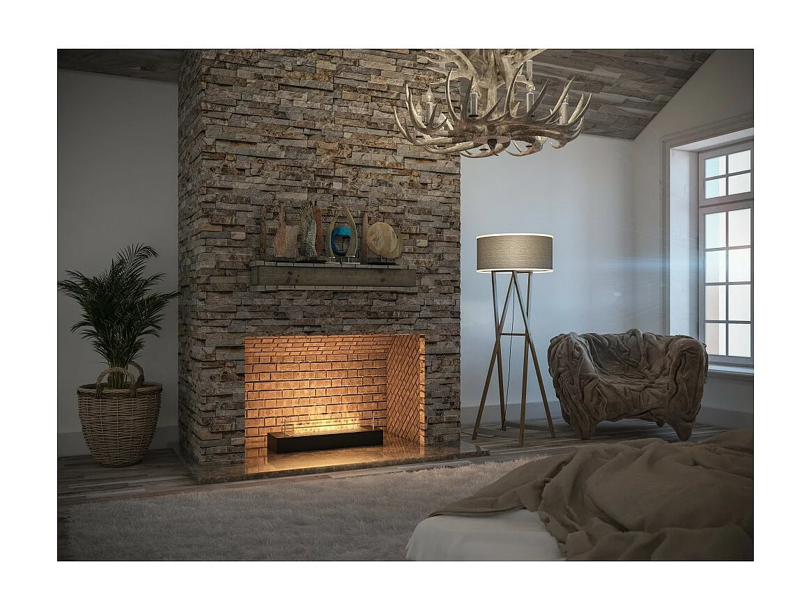 Queimador a bioetanol com bancada em aço inoxidável preto mate 60cm com grelha