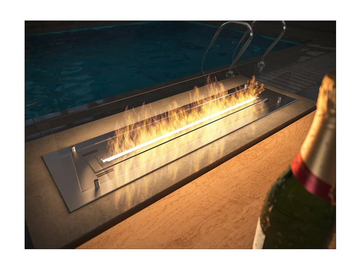 Wkład/podpora palnika na bioetanol 120 cm ze stali nierdzewnej ze szkłem w zestawie