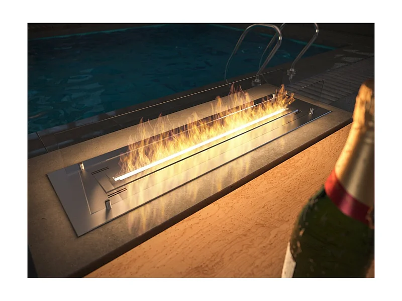 Wkład/podpora palnika na bioetanol 120 cm ze stali nierdzewnej ze szkłem w zestawie