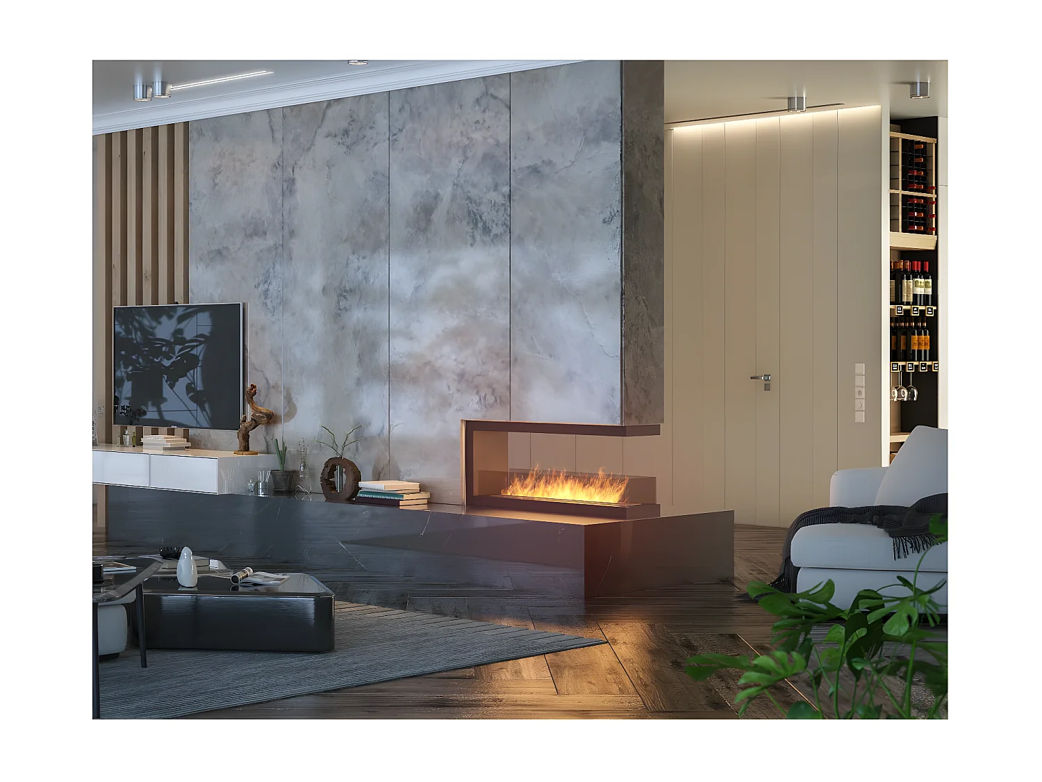 U1200 Design-Einbau-Bioethanolkamin mit offenem Glas auf 3 Seiten, 3-Liter-Brenner
