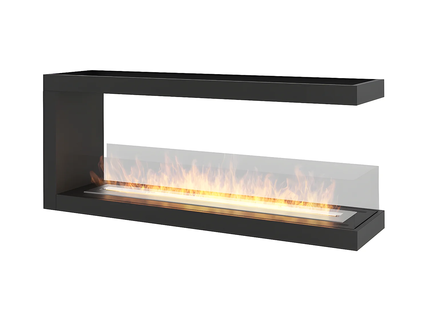 U1200 Design Inbouw Bio-ethanol Haard met Open Glas aan 3 Zijden 3 Liter Brander