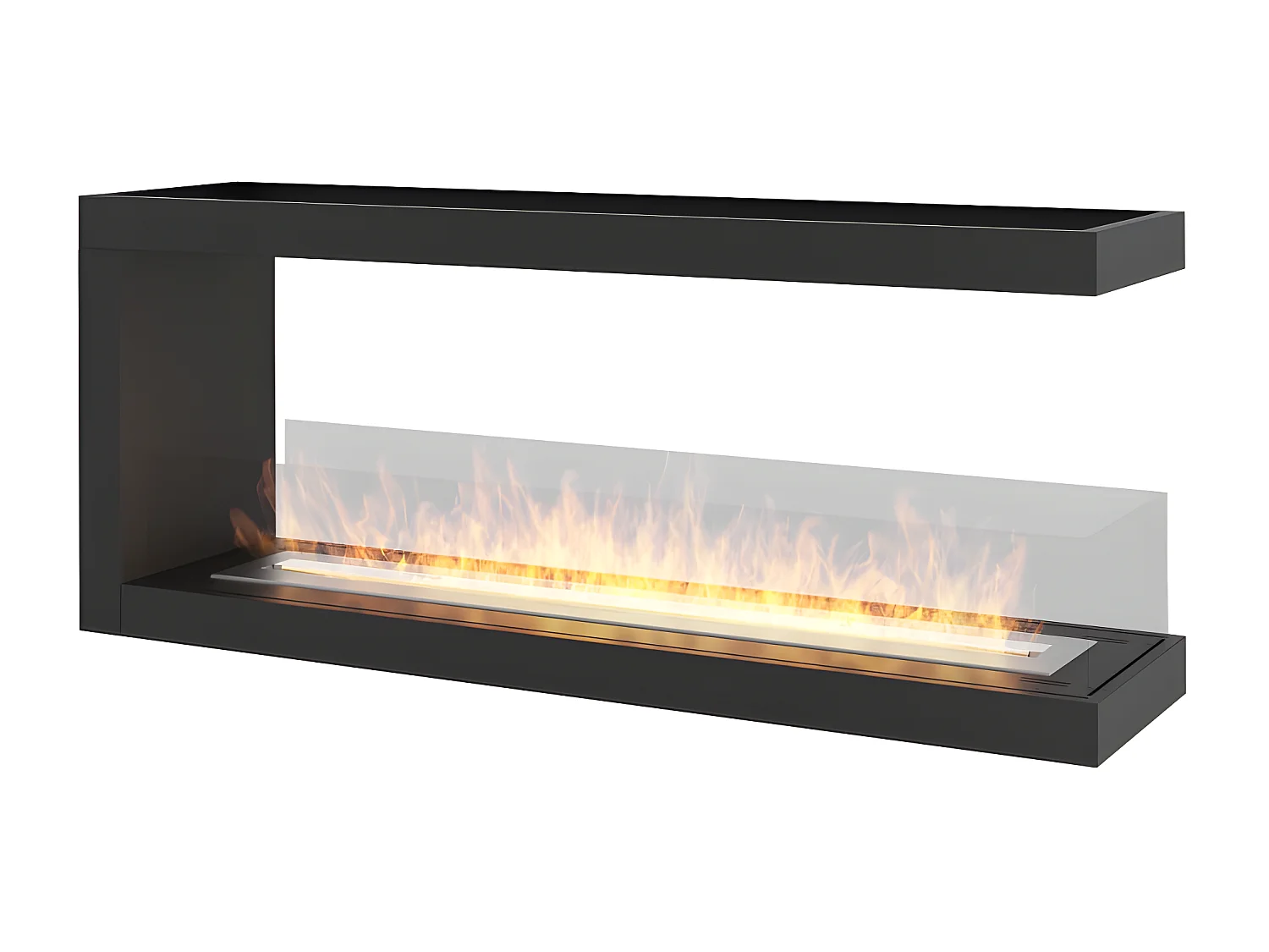 Cheminée au bioéthanol encastrable design U1200 avec vitre ouverte sur 3 côtés brûleur 3 litres