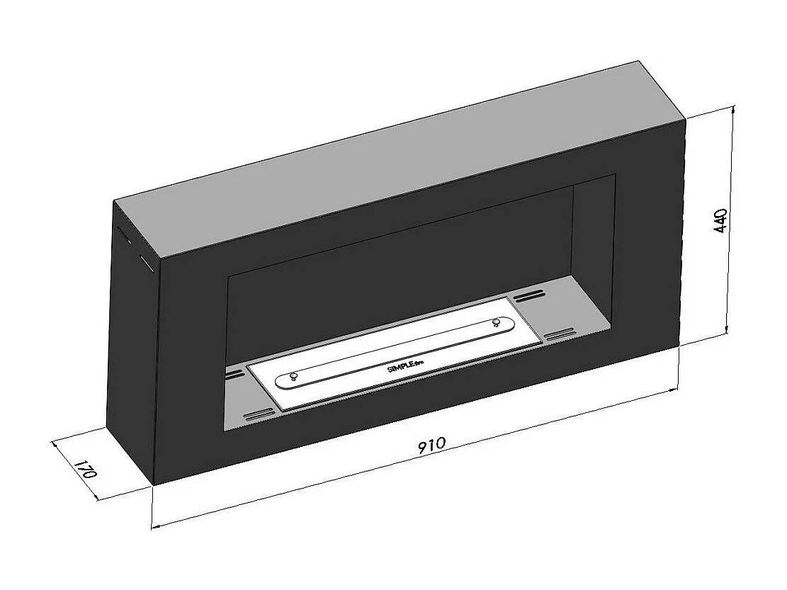 Caminetto a Bioetanolo BlackBox 910 SimpleFire da parete con Vetro