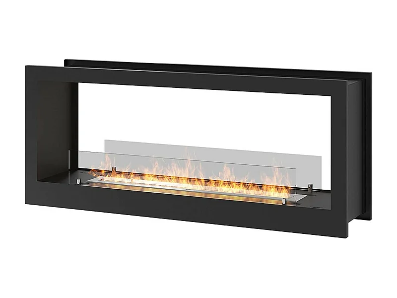 Design-Einbau-Bioethanol-Wandkamin Doppelseitig mattschwarz mit Schutzglas 2 Side 1200