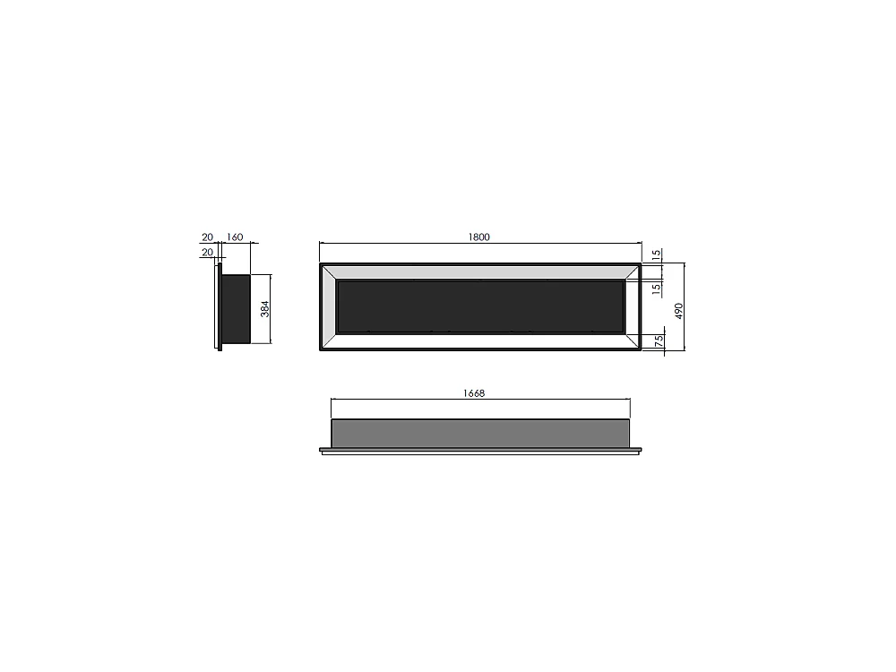 Cheminée au bioéthanol encastrable Frame 1800 SimpleFire avec verre noir