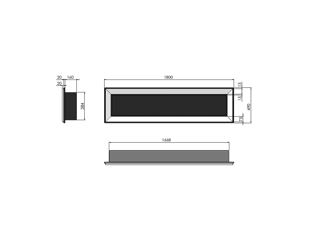 Frame 1800 SimpleFire Einbau-Bioethanolkamin mit schwarzem Glas