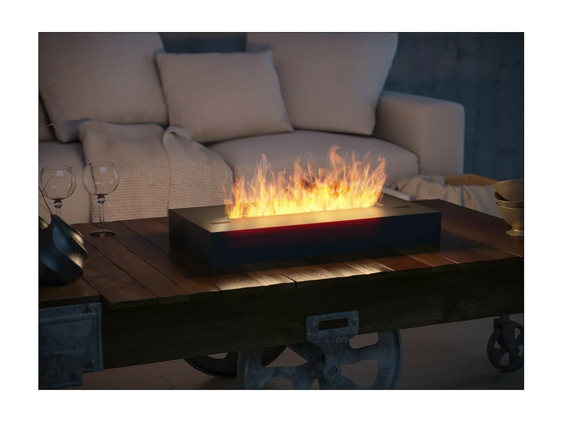 Brûleur au bioéthanol avec insert de plan de travail en inox noir mat 60cm