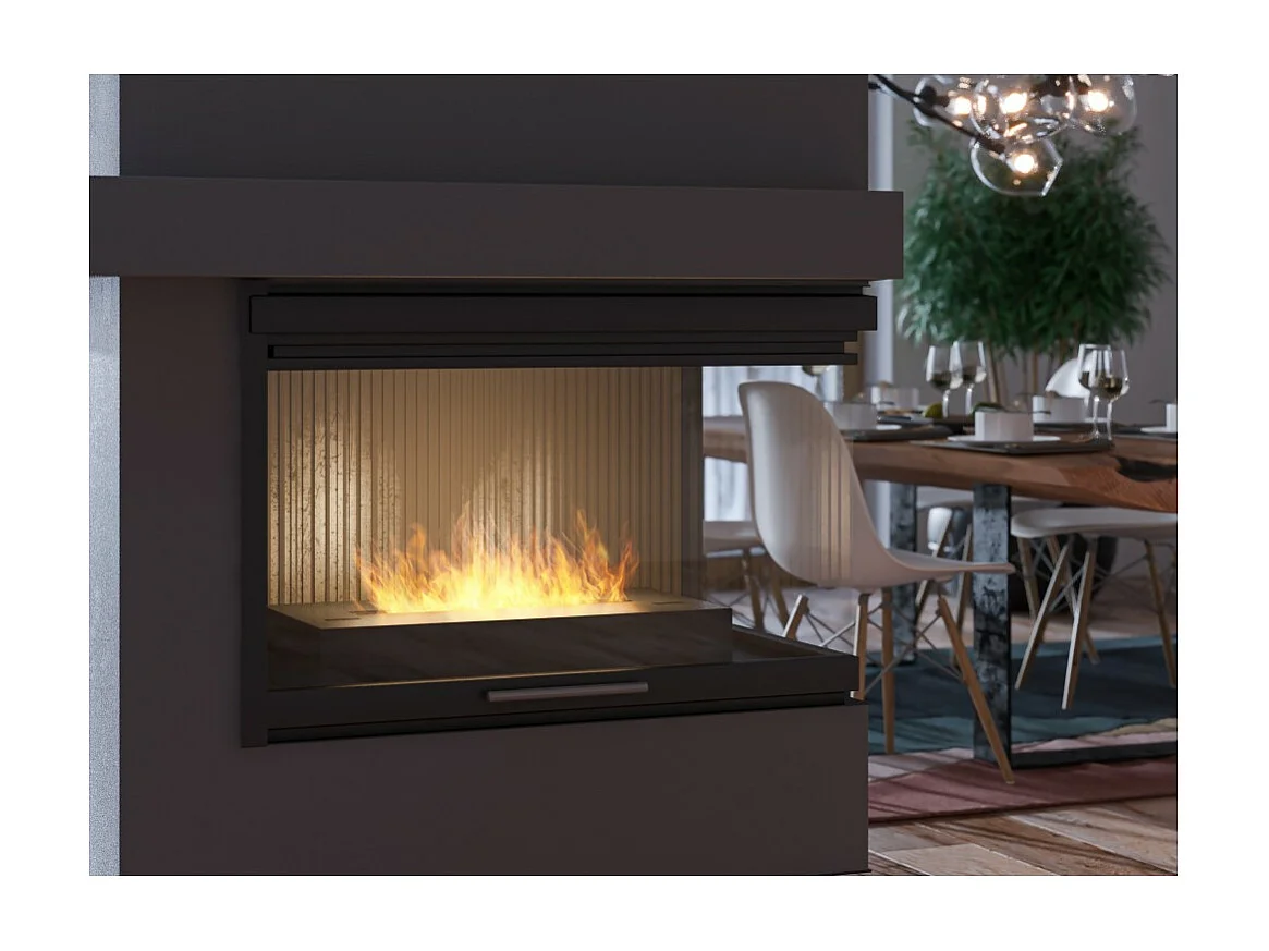 Brûleur au bioéthanol avec insert de plan de travail en inox noir mat 60cm