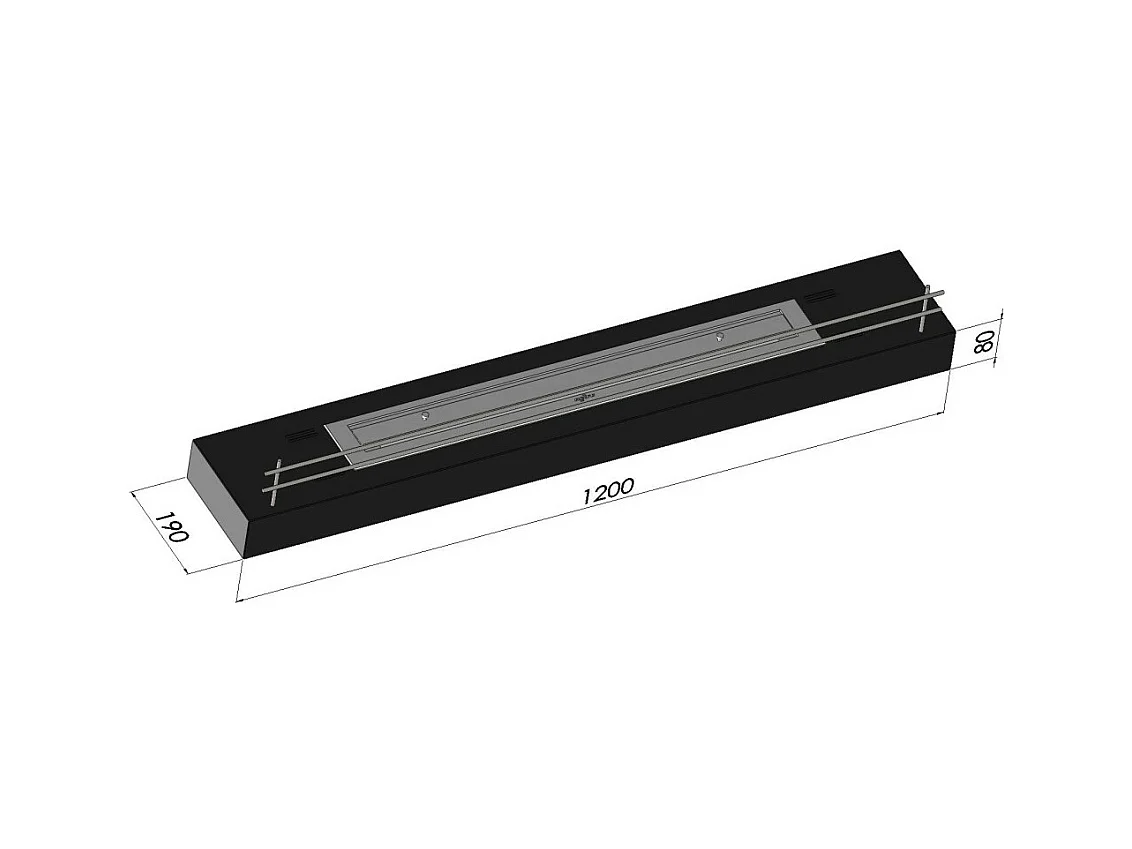 Bruciatore a bioetanolo inserto da appoggio nero opaco in inox 120cm con griglia
