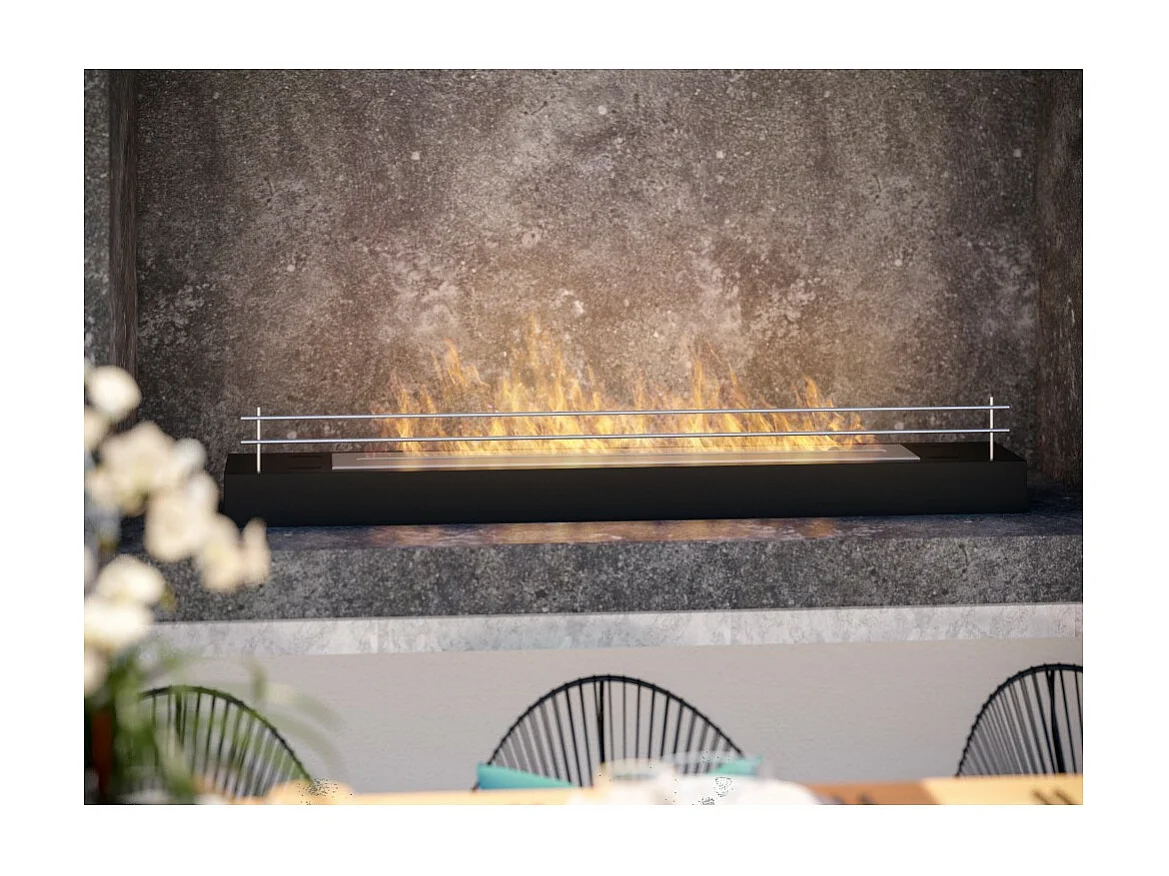 Brûleur au bioéthanol avec insert de plan de travail en inox noir mat 120cm avec grille