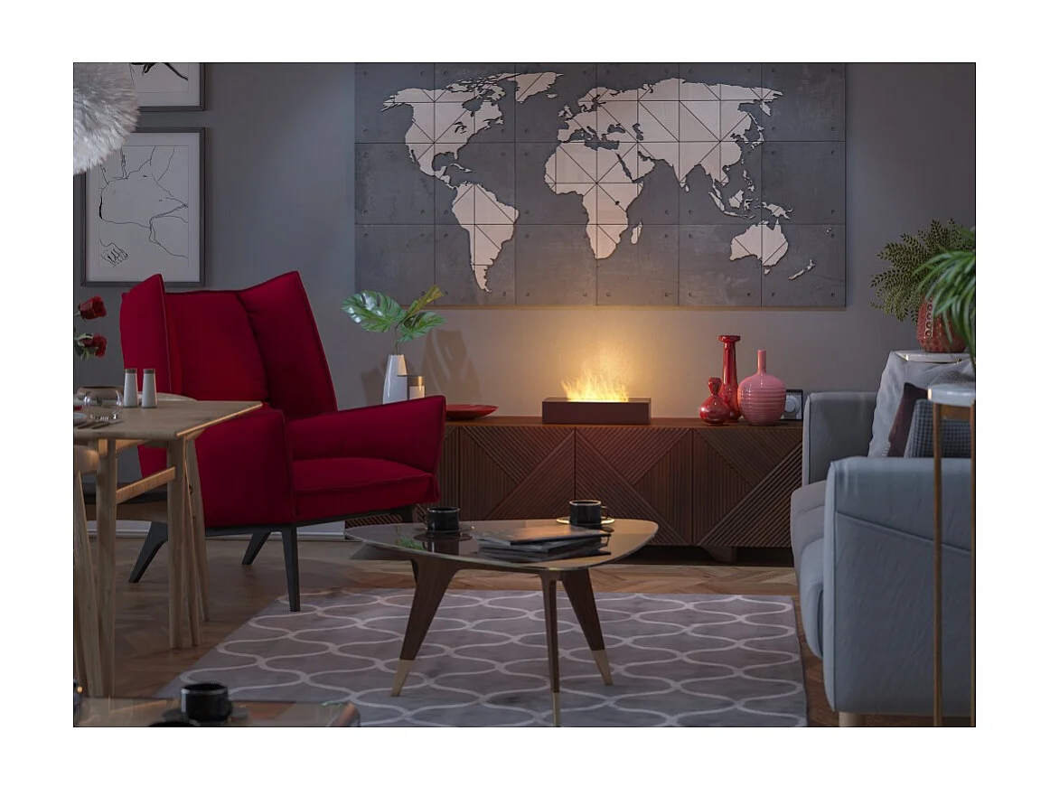 Bioethanolbrenner mit mattschwarzem Edelstahl-Arbeitsplatteneinsatz 50 cm