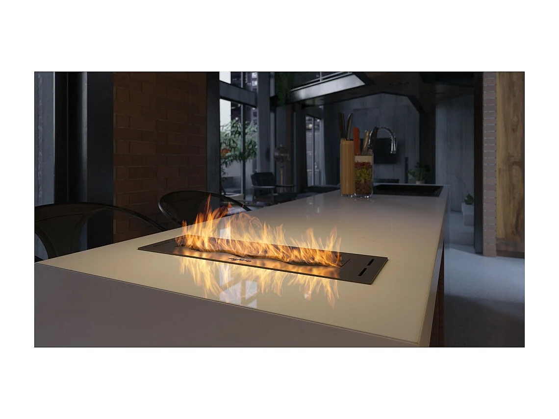 Brûleur à bioéthanol encastrable en acier inoxydable noir de 50 cm, 1 lt