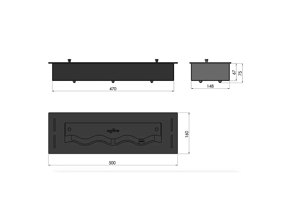 Brûleur à bioéthanol encastrable en acier inoxydable noir de 50 cm, 1 lt