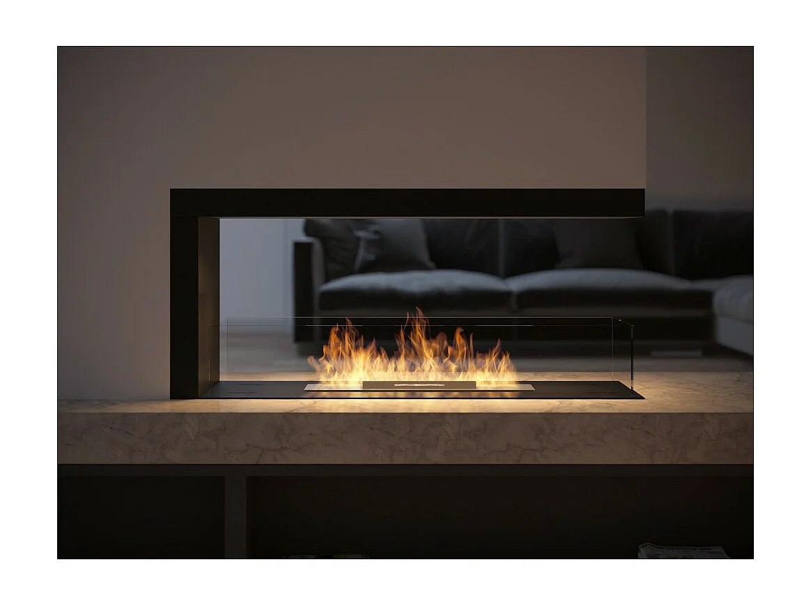 U1000.1 Design-Bioethanol-Einbaukamin mit 3-seitig offenem Glas, 0,7 Liter Brenner