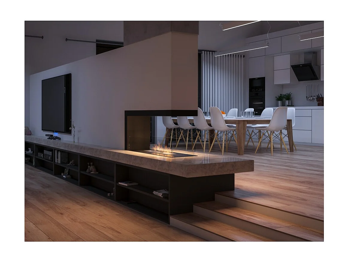 U1000.1 Design-Bioethanol-Einbaukamin mit 3-seitig offenem Glas, 0,7 Liter Brenner