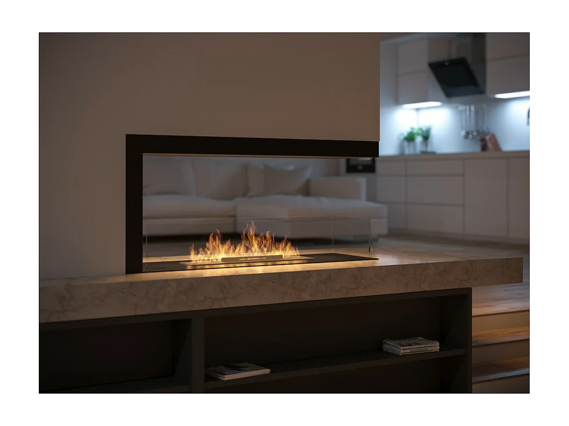 U1000.1 Design-Bioethanol-Einbaukamin mit 3-seitig offenem Glas, 0,7 Liter Brenner