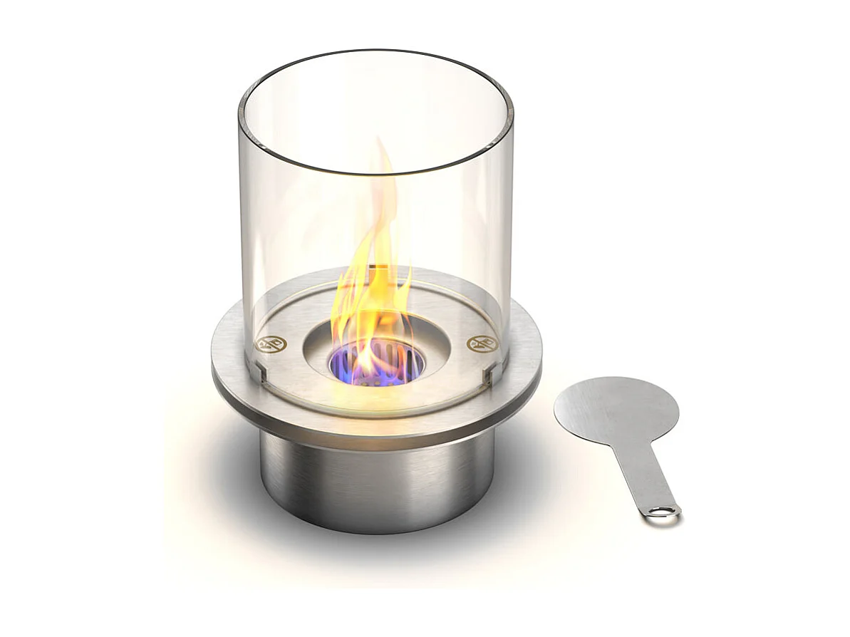Ronde brander met glas voor bio-ethanolhaard, RVS biohaard 1,5 lt d.25