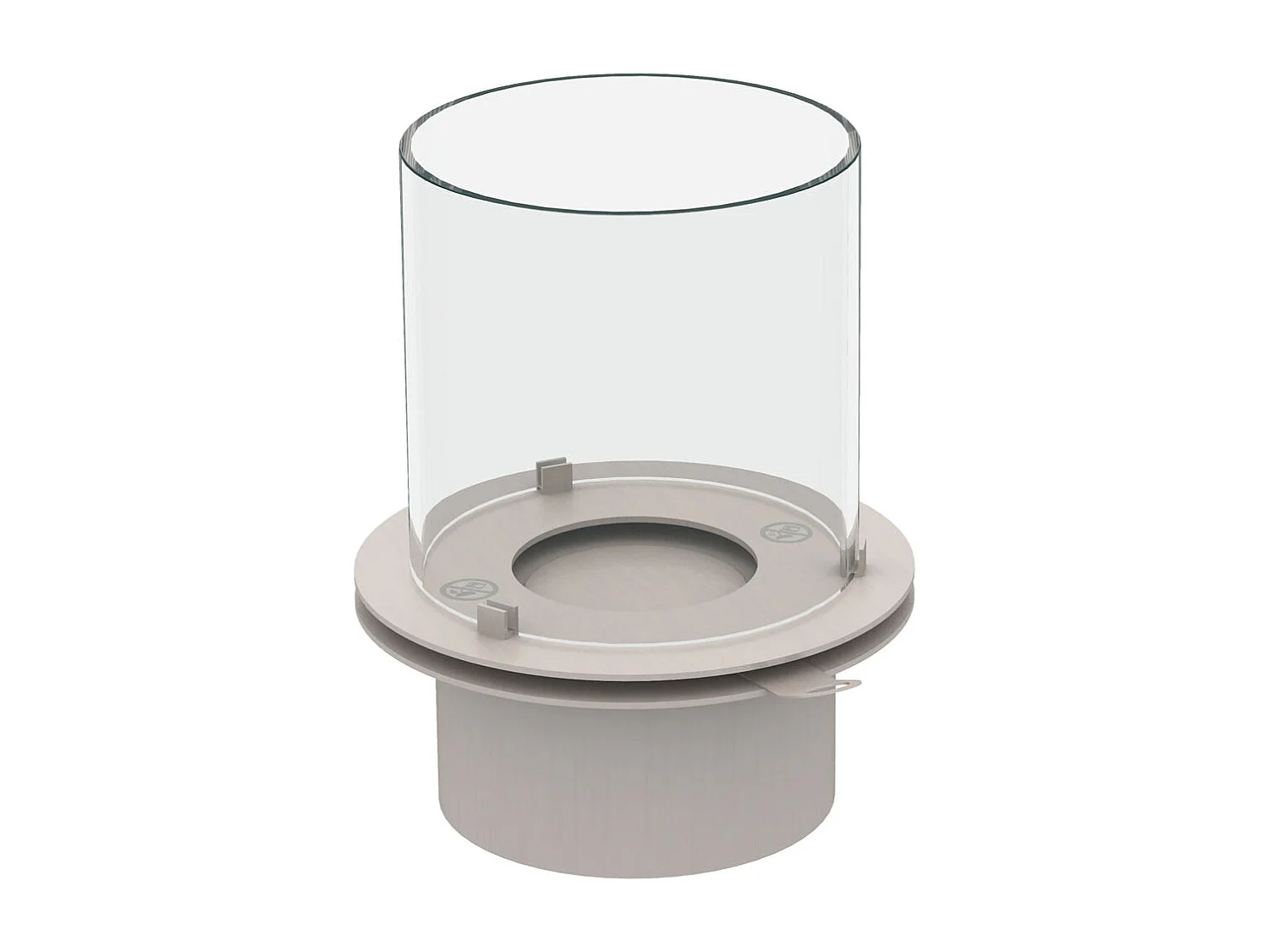 Ronde brander met glas voor bio-ethanolhaard, RVS biohaard 1,5 lt d.25