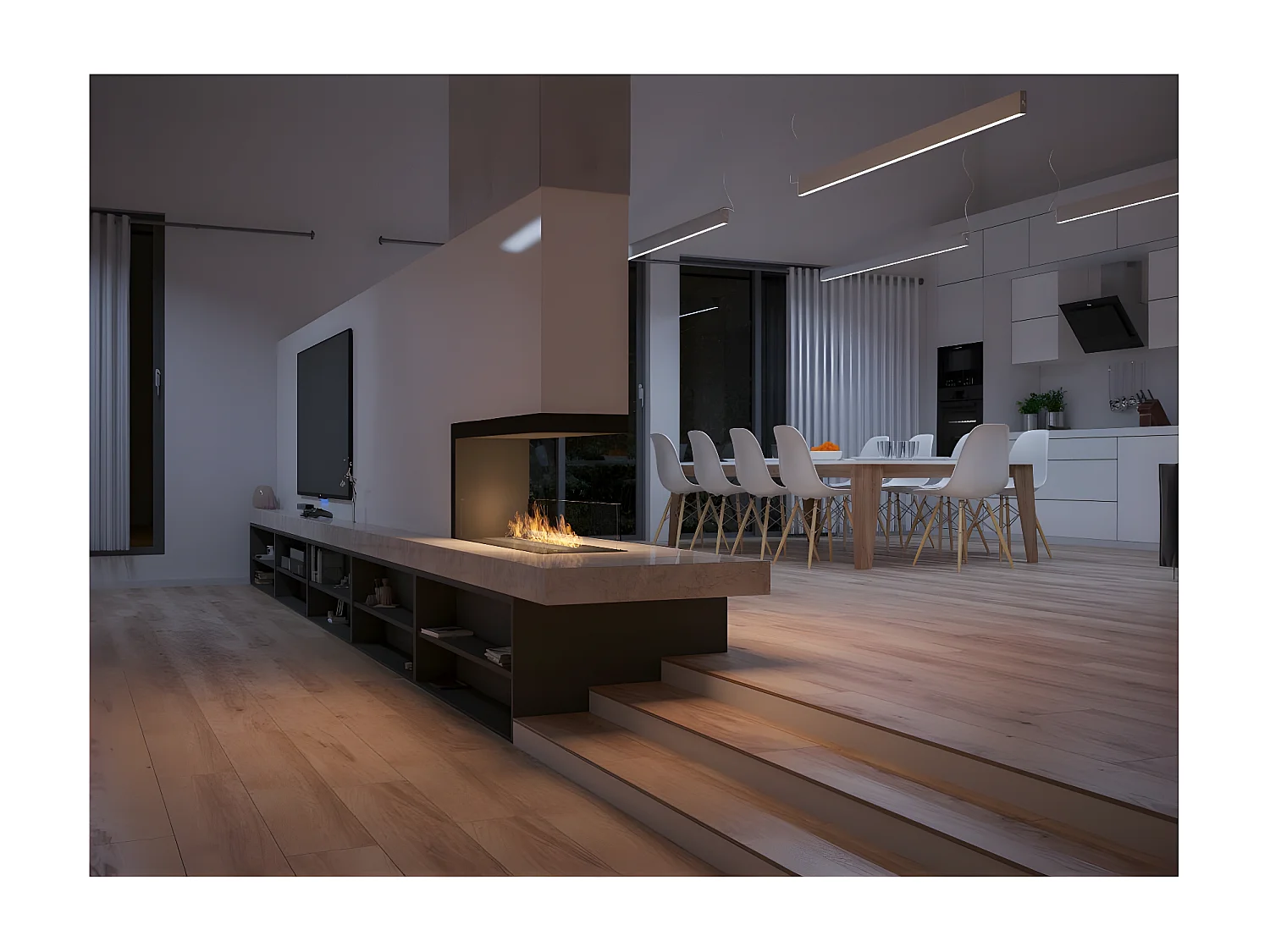 U1000.2 Design-Bioethanol-Einbaukamin mit 3-seitig offenem Glas, 2-Liter-Brenner