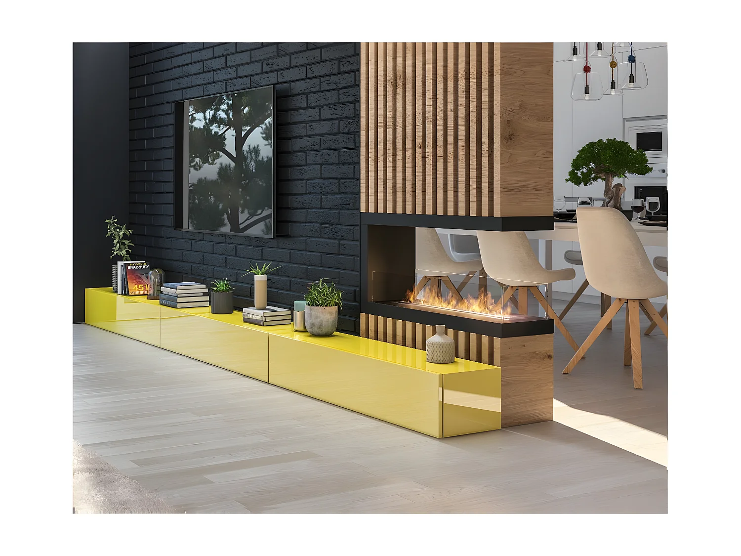 Cheminée au bioéthanol encastrable design U1000.2 avec vitre ouverte sur 3 côtés brûleur 2 litres