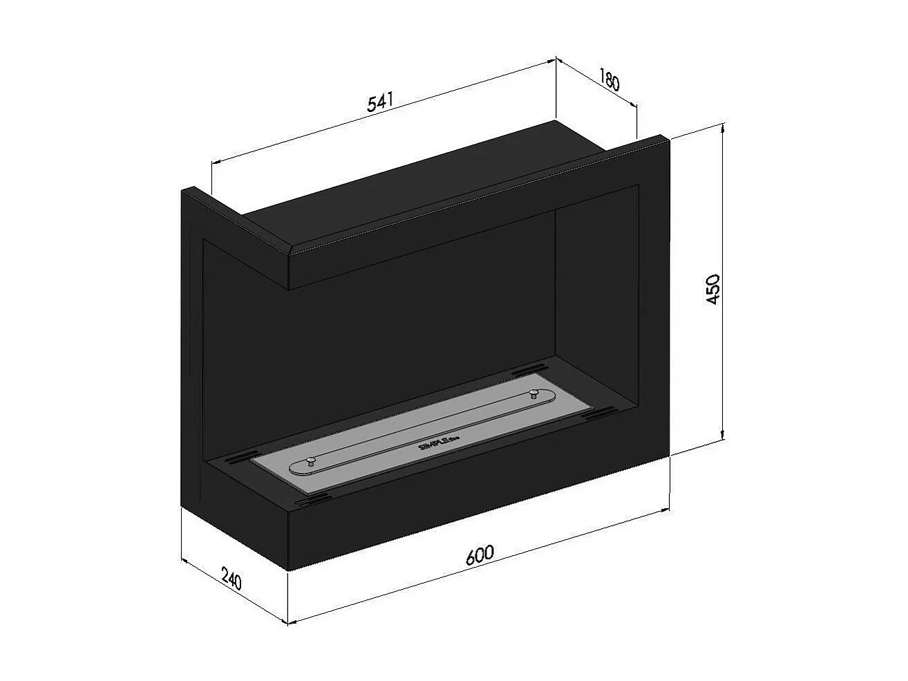 Chimenea de bioetanol empotrada SimpleFire Corner 600 Left con vidrio