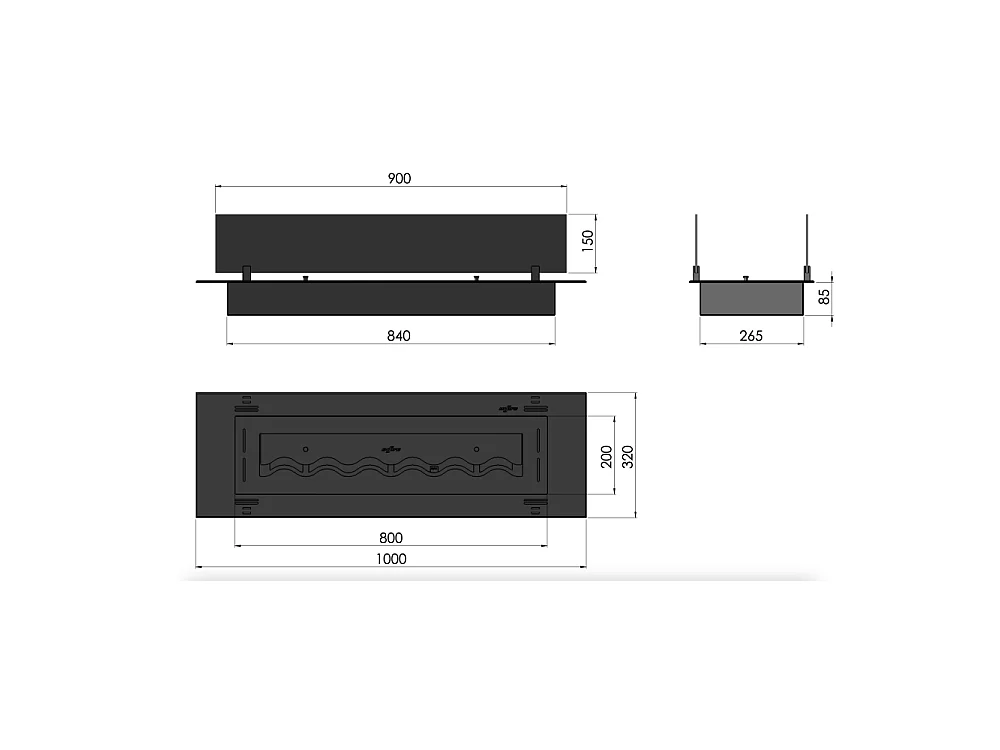 100 cm czarny wkład palnika na bioetanol ze stali nierdzewnej, wbudowany lub wolnostojący, 3 l, ze szkłem w zestawie