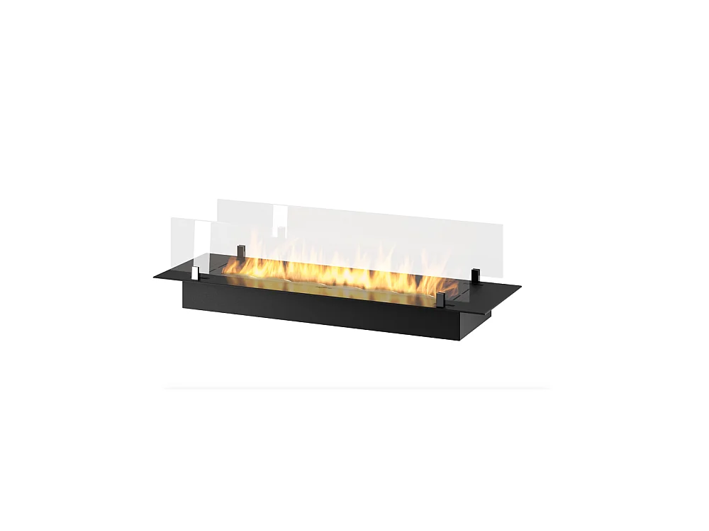 Brûleur insert bioéthanol 100cm en inox noir, à encastrer ou à poser, 3 litres avec verres inclus