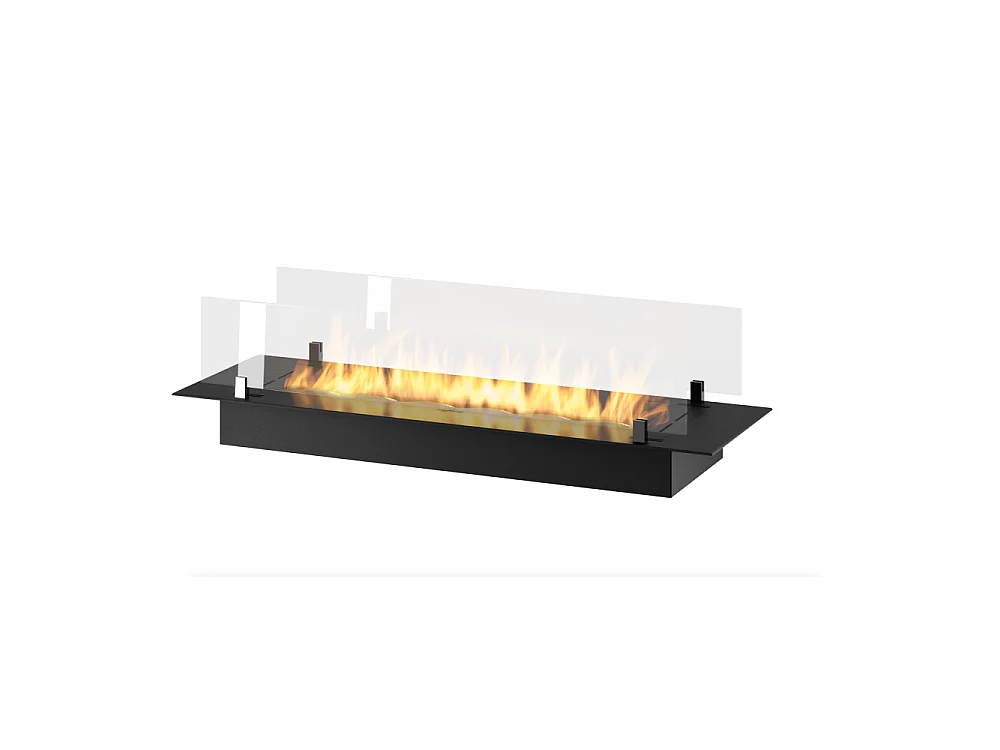 Brûleur insert bioéthanol 100cm en inox noir, à encastrer ou à poser, 3 litres avec verres inclus