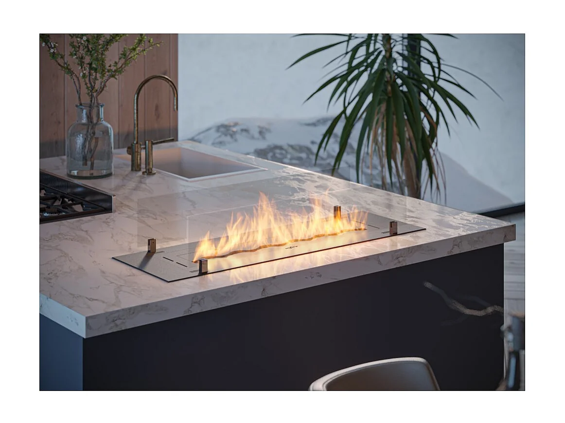 Brûleur insert bioéthanol 100cm en inox noir, à encastrer ou à poser, 3 litres avec verres inclus