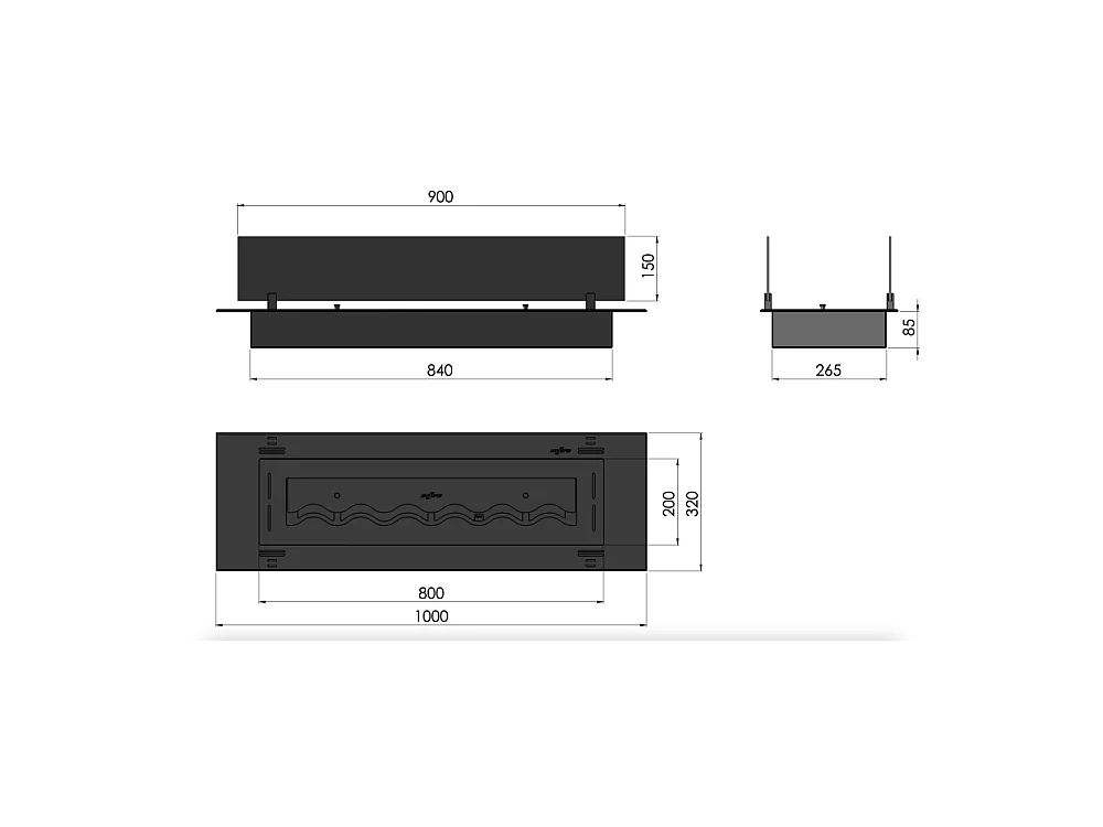 Wkład do palnika na bioetanol 3L ze stali nierdzewnej, 100 cm, do zabudowy lub wolnostojący, ze szkłem w zestawie