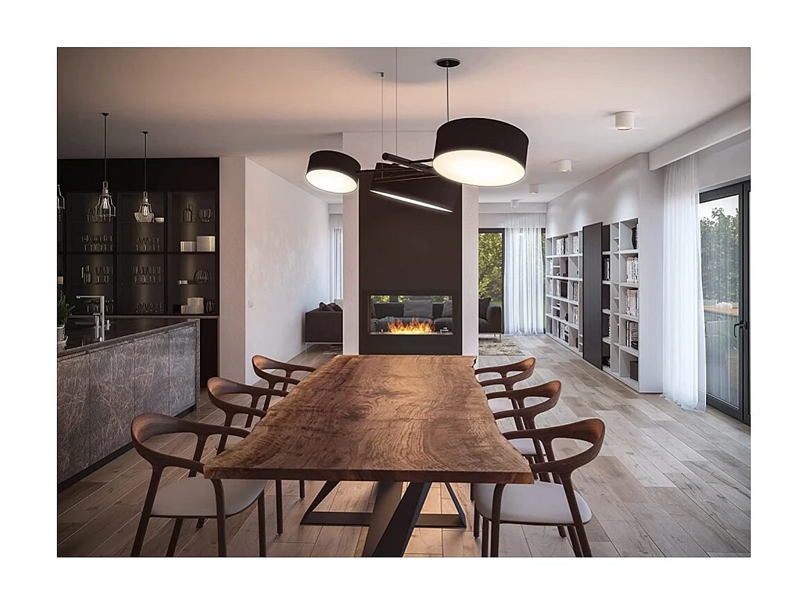 Design-Einbau-Bioethanol-Wandkamin Doppelseitig mattschwarz mit Schutzglas 2 Seite 900