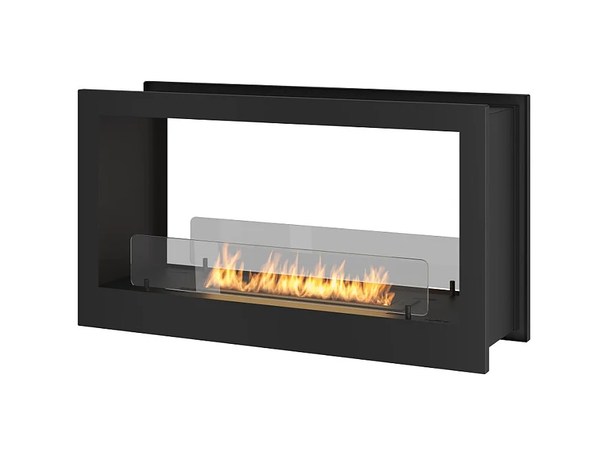 Cheminée Bioéthanol murale design encastrable Double face noir mat avec verre de protection 2 Face 900