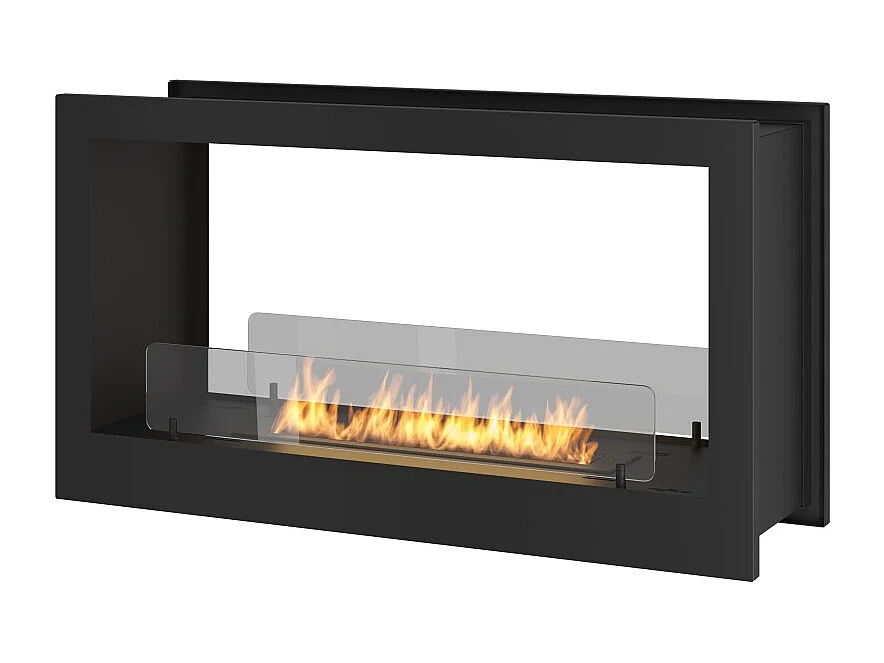 Cheminée Bioéthanol murale design encastrable Double face noir mat avec verre de protection 2 Face 900