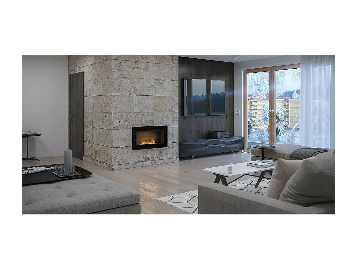 Cheminée au bioéthanol encastrable Frame 900 SimpleFire avec verre noir