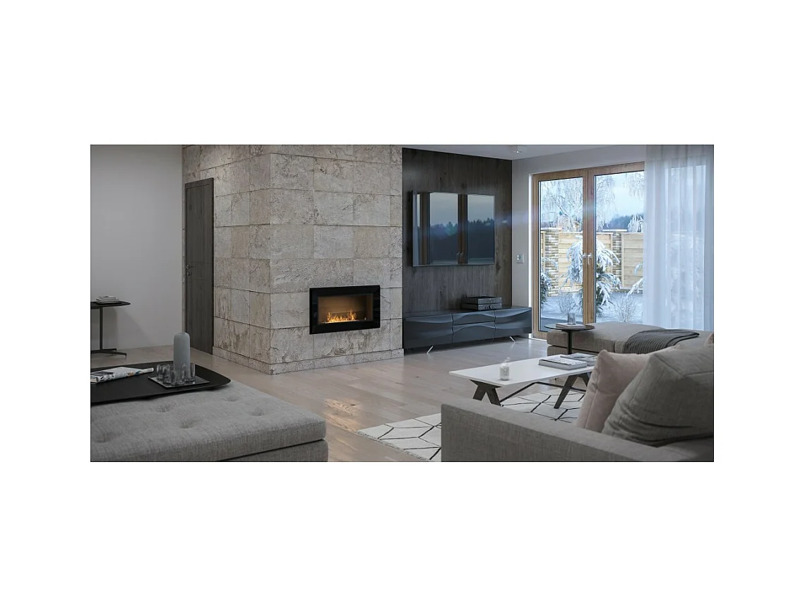 Cheminée au bioéthanol encastrable Frame 900 SimpleFire avec verre noir