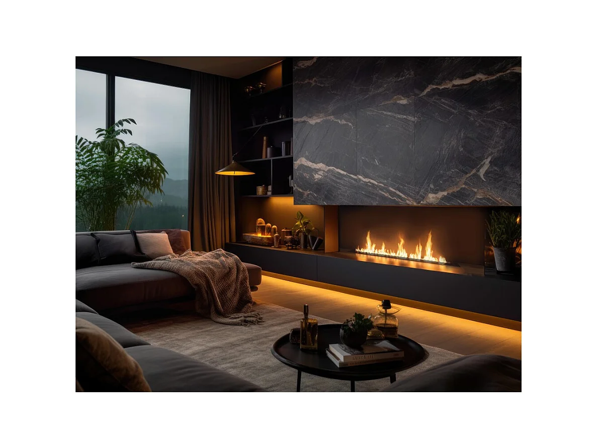 Brûleur insert bioéthanol 150cm en acier inoxydable noir, 6 lt