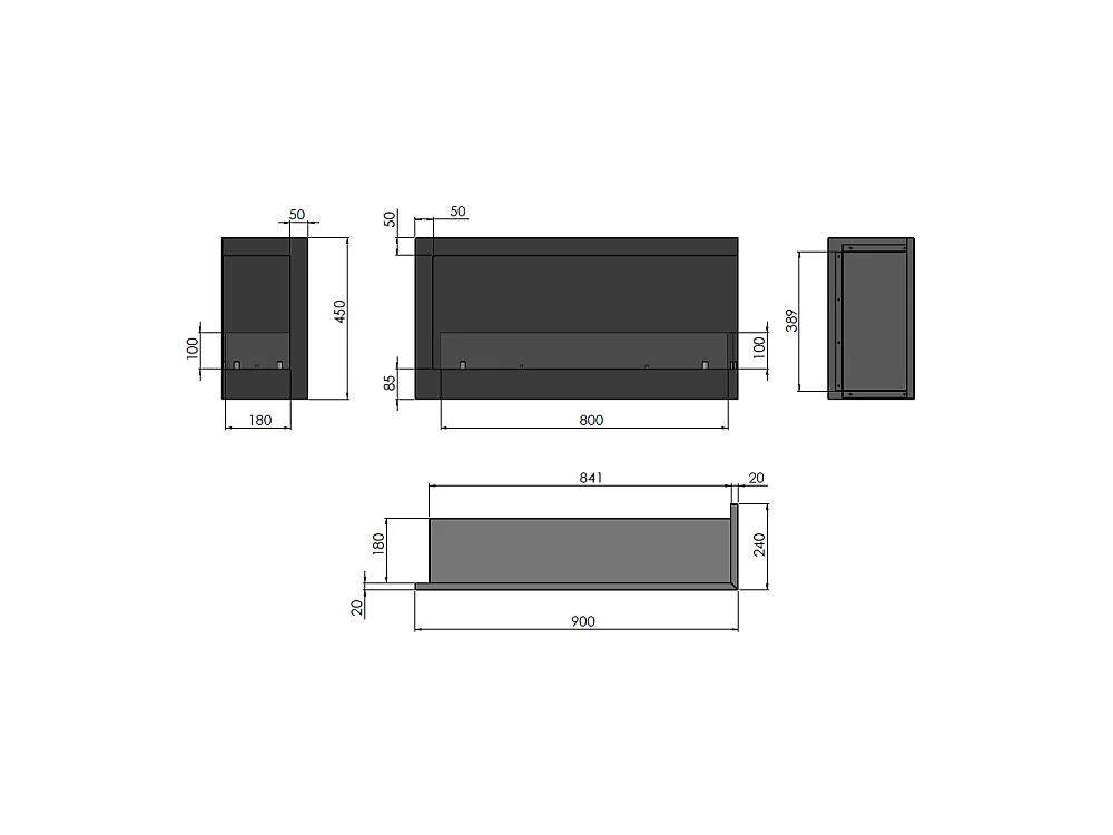 Corner 900 Right Cheminée au bioéthanol encastrable SimpleFire avec verre