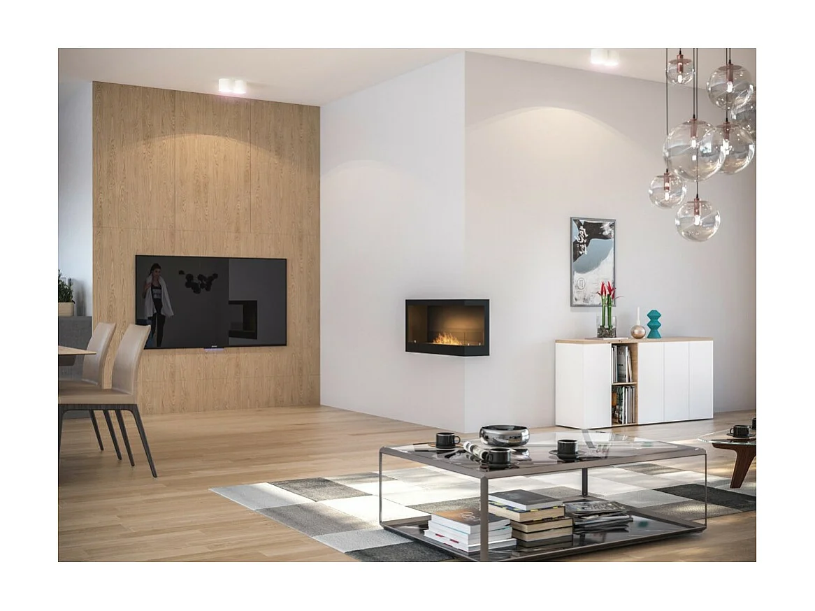 Corner 900 Right Cheminée au bioéthanol encastrable SimpleFire avec verre